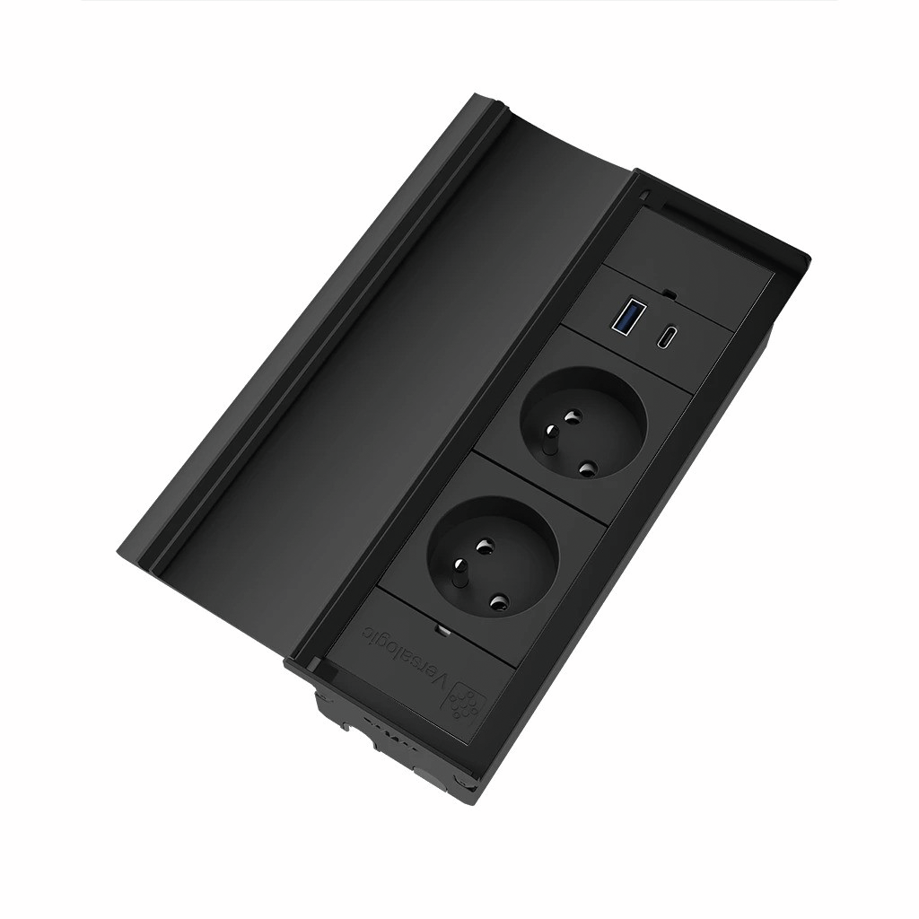 Naber VersaLid USB A/C, Steckdosenelement, mit belgischen/französischen Steckdosen, Deckel schwarz matt