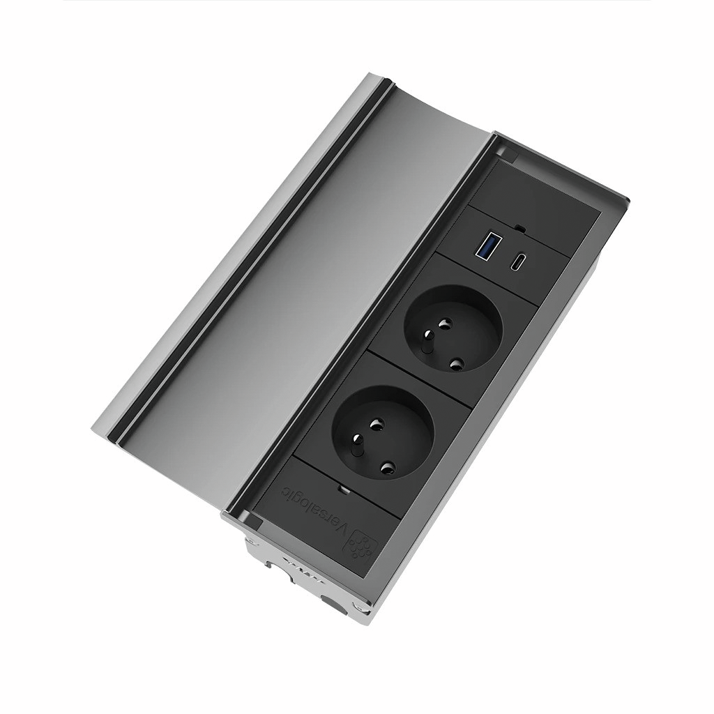 Naber VersaLid USB A/C, Steckdosenelement, mit belgischen/französischen Steckdosen, Deckel Aluminium eloxiert