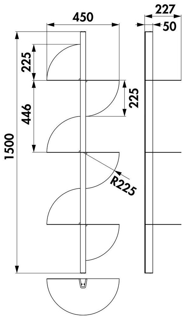 Naber transFORM Regalsystem Wave, Regalsystem, 1500 x 450 x 230 mm (H x B x T), 3 Böden
