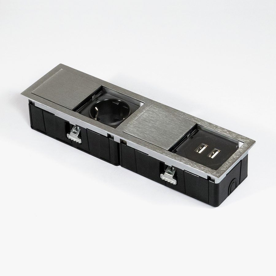 Naber VersaHit Mono Combi USB A/C, Steckdosenelement, mit belgischer/französischer Steckdose, gunmetal