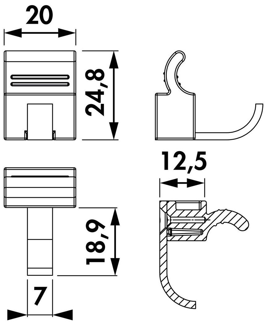 Naber Lucento Einzelhaken, Relingsystem, schwarz, VE 5 Stück