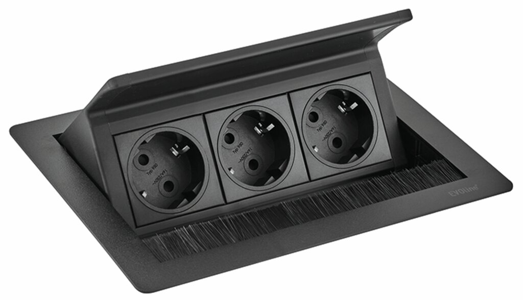 Naber Evoline® FlipTop Push, Steckdosenelement, mit Schukosteckdosen, schwarz matt