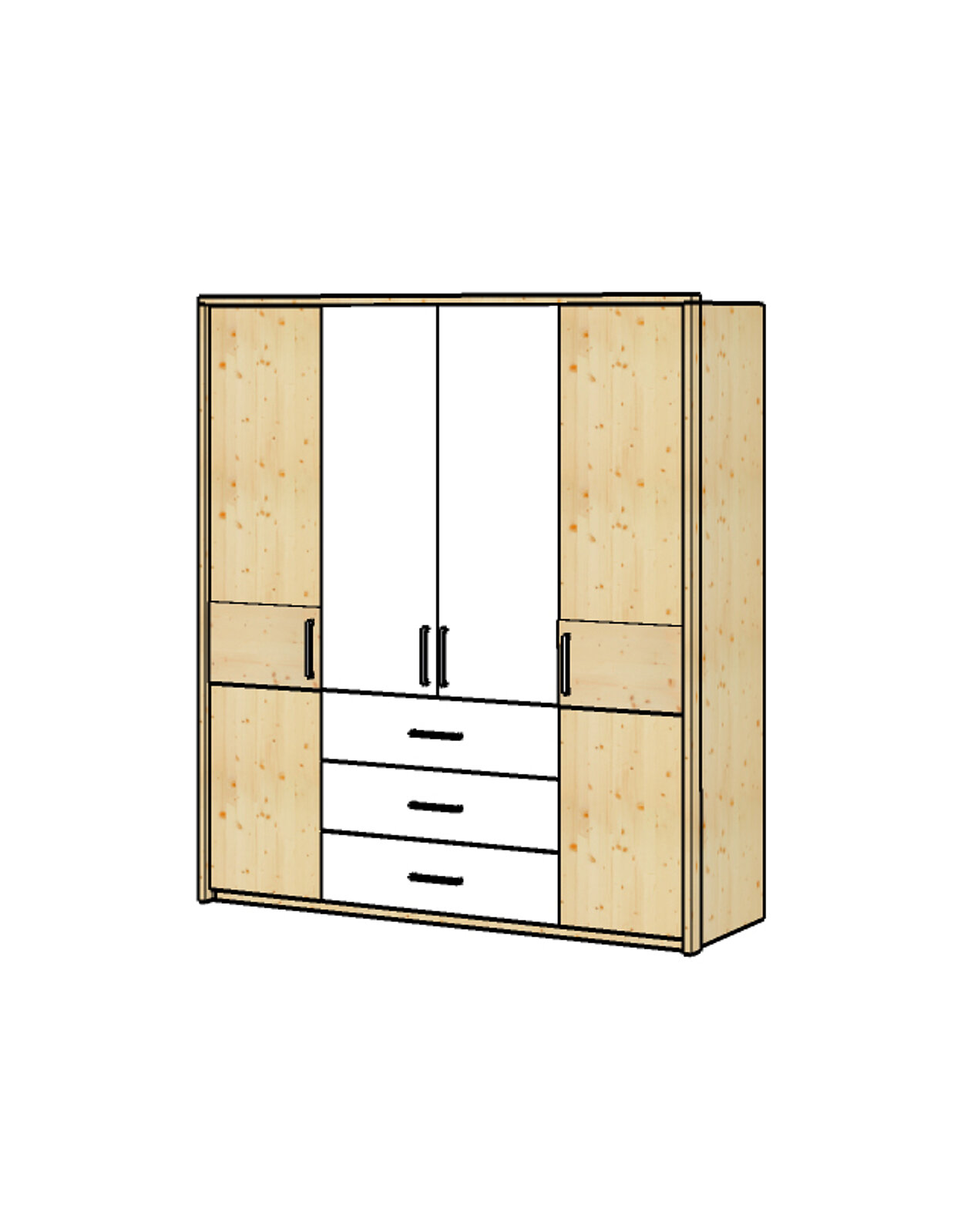 Kleiderschrank Lugano, 4-trg. 3L mit Akzent